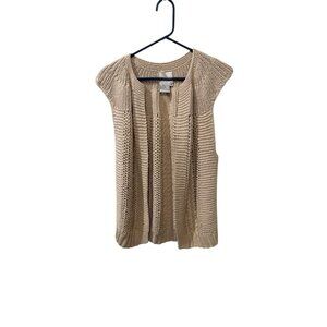 Maurada Open Front Knit Vest Tan Sleeveless Medium 80% Silk 20% Cotton Womens